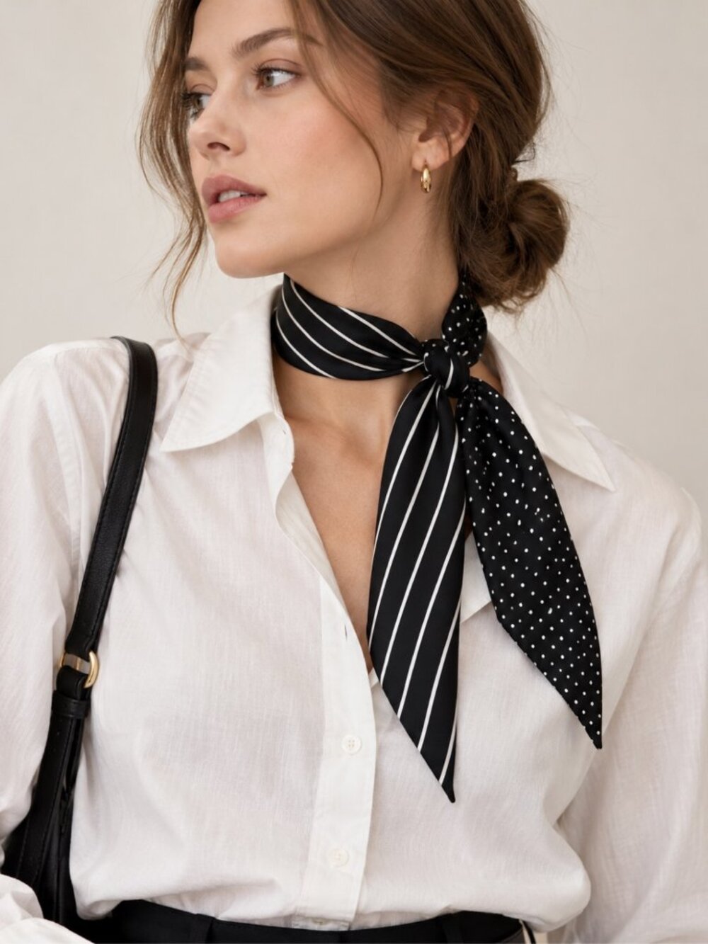 Black & White Skinny Scarf – Striped & Polka Dot Print